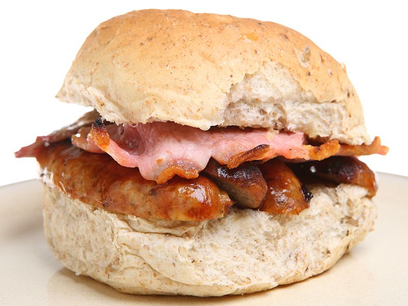 Bacon and sausage bap