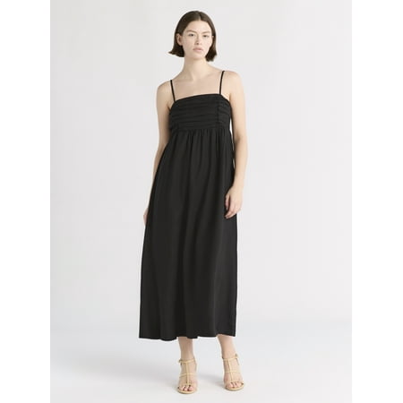 Free Assembly Women's Pleated Linen Blend Maxi Dress, Sizes Xs-Xxxl