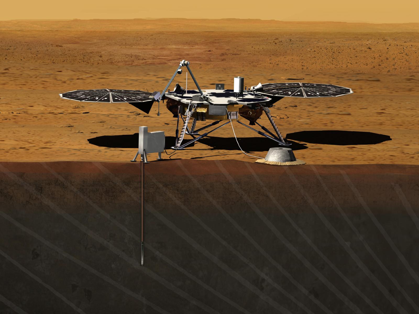 Artist&#039;s concept for NASA&#039;s InSight mission to probe interior of Mars.