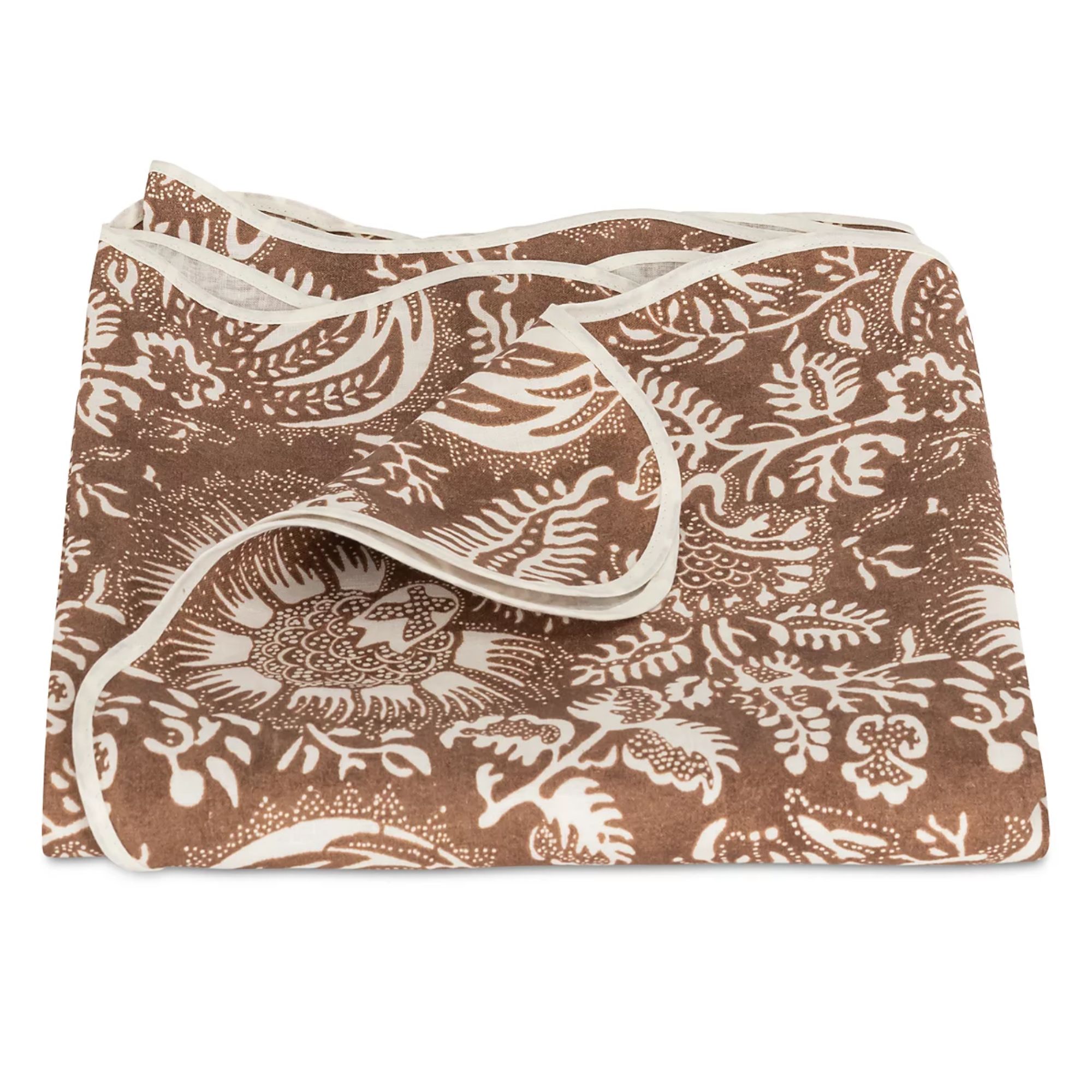 Brown and white floral tablecloth