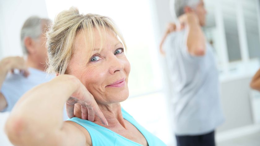 a photo of a woman in her 60&#039;s working out 