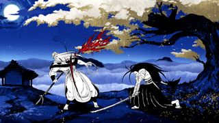 A screenshot from Two Strikes showing two sword-bearing men in combat