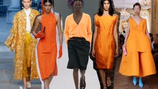 graphics of spring 2024 color trends, white, gray, butter yellow, pale lilac, glacial blue, apricot crush