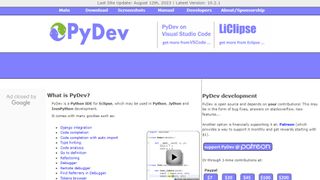 PyDev website screenshot