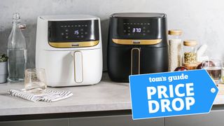 Two Bella Pro Series 6qt touch screen air fryers on a kitchen counter