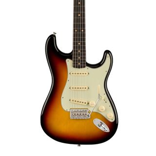 The Fender American Vintage II 1961 Stratocaster in a sunburst colour scheme on a plain white background