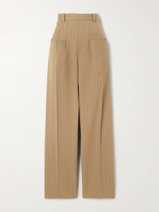 Pinstriped Wool Wide-Leg Pants