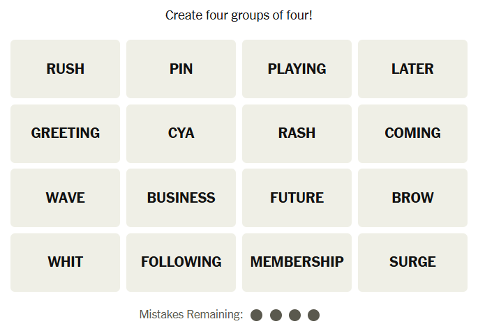 The New York Times Connections puzzle on December 22, 2025