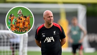 Arne Slot head coach of Liverpool during a training session at the UPMC Rooney Sports Complex on July 25, 2024 in Pittsburgh, Pennsylvania. (Photo by Andrew Powell/Liverpool FC via Getty Images)