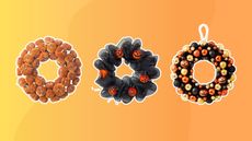 A trio of fall wreaths on orange ombre background