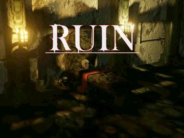 Lunacid: Tears of the Moon screenshot showing game over screen, "RUIN" over a crypt with skull
