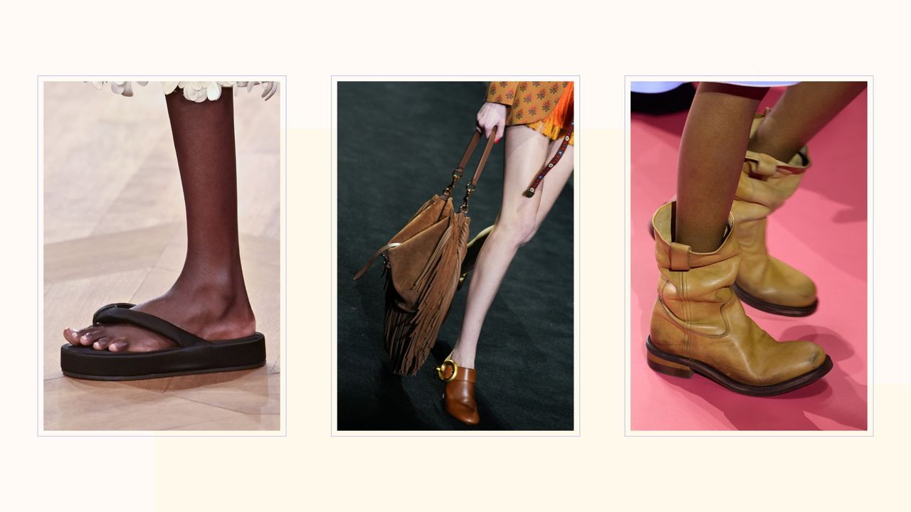 trio of shoes on the runway, Balenciaga, Etro and Miu Miu