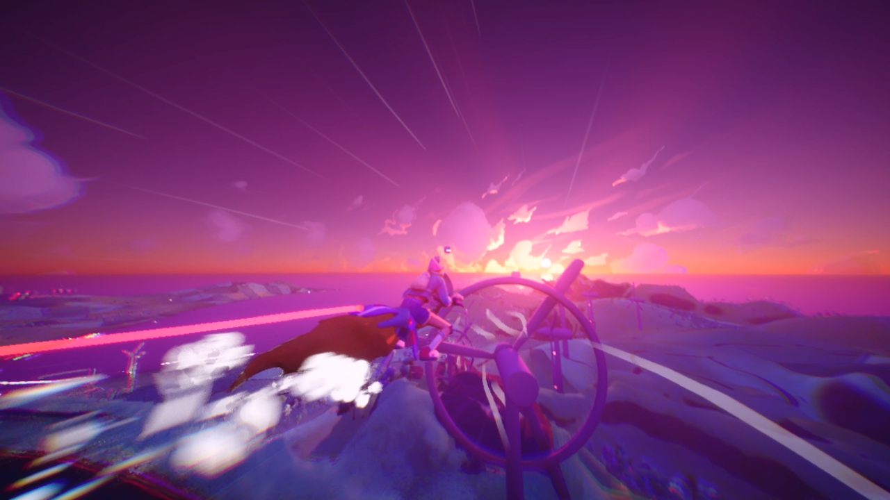 Electric Saint's Crescent County made in Unreal Engine 5; screens of a broomstick racing game