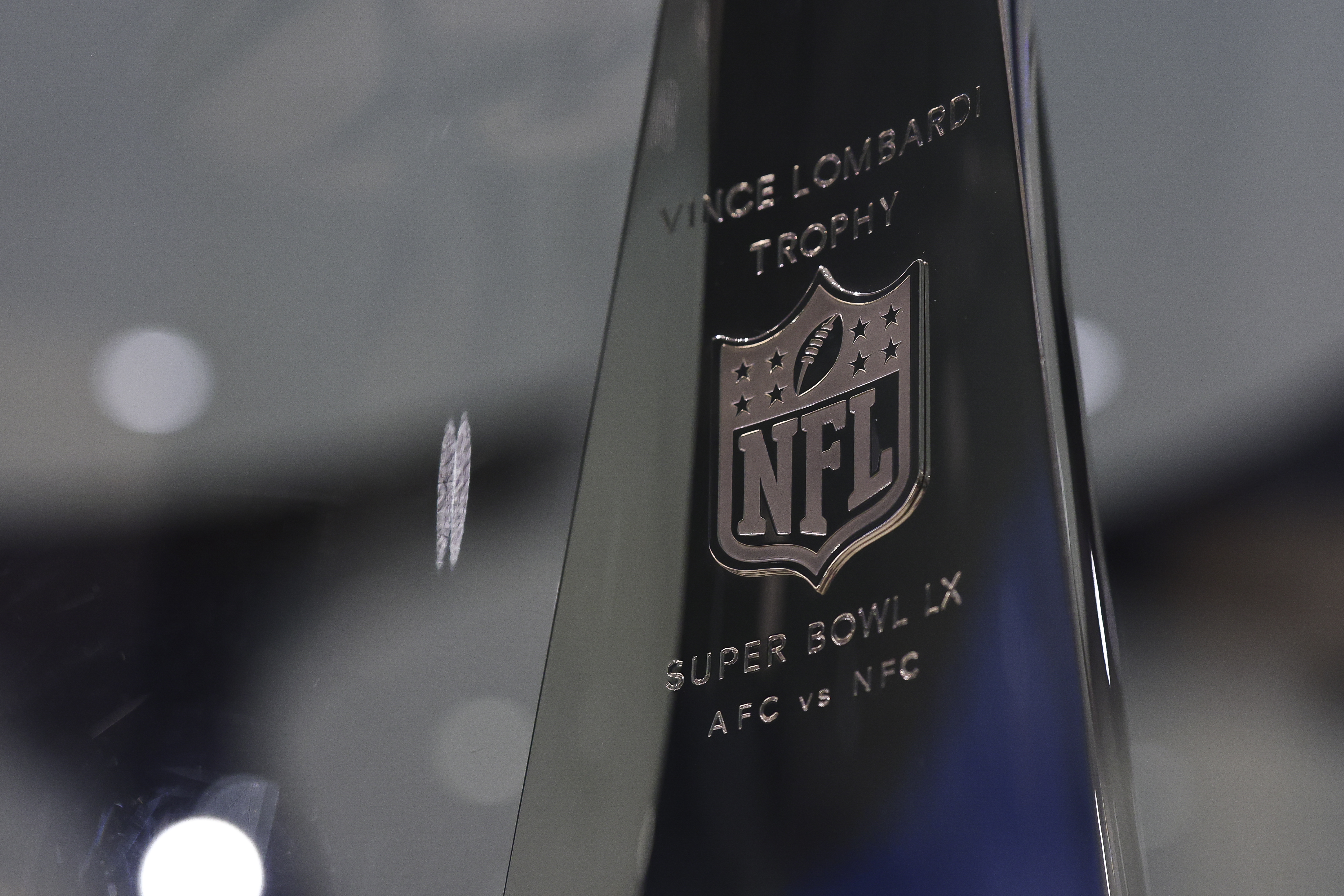 A general view of the Vince Lombardi trophy before Super Bowl LX
