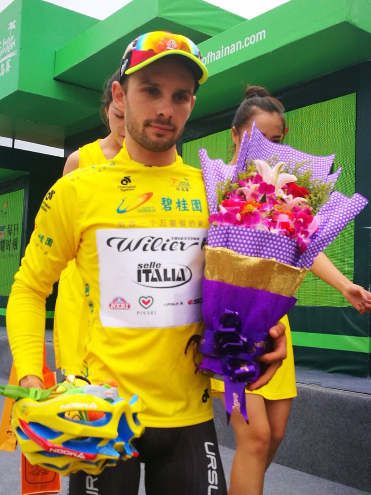 Jakub Mareczko (Wilier Triestina) in the leader's yellow jersey at the Tour of Hainan