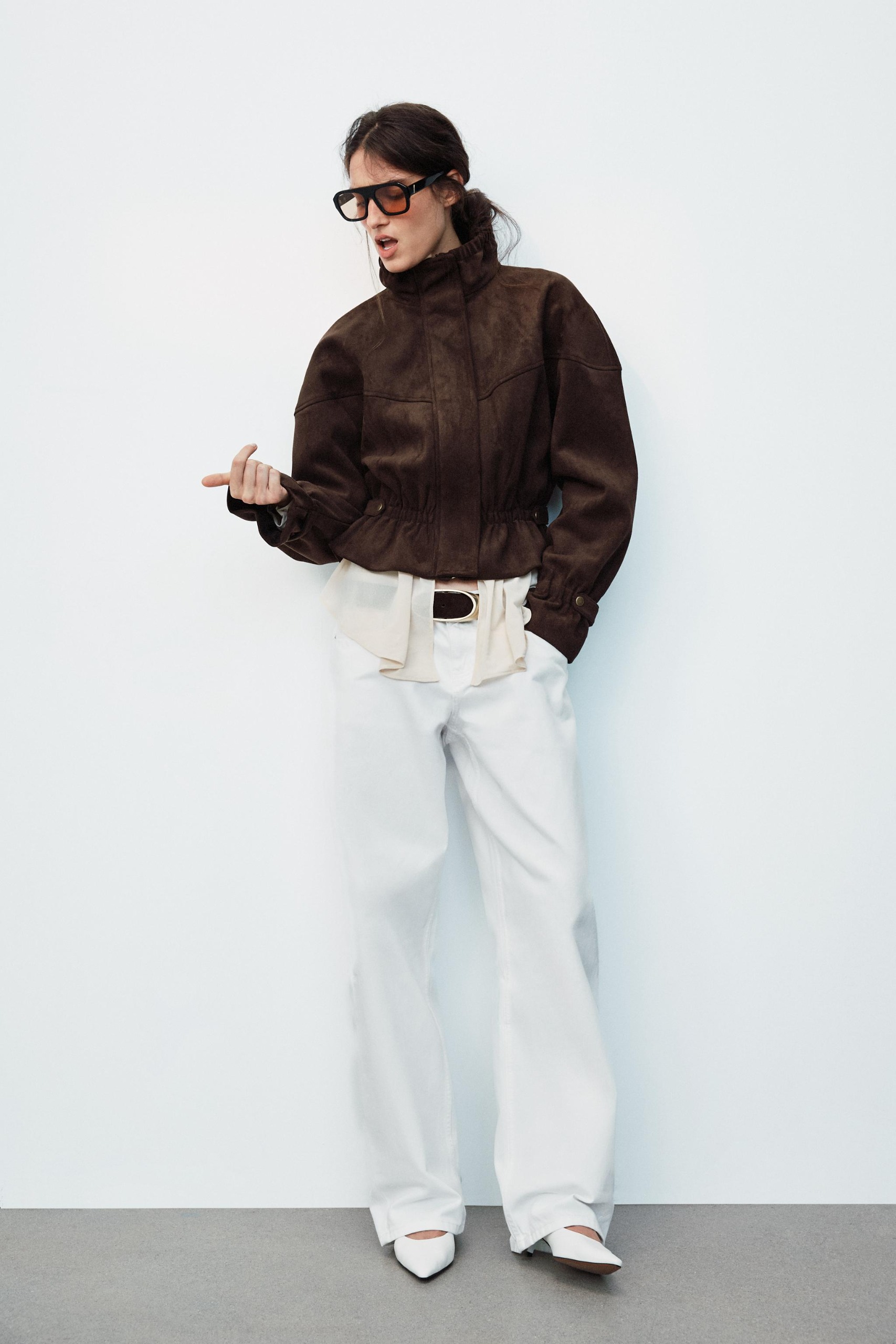 Suede-Effect Jacket - Brown - S
