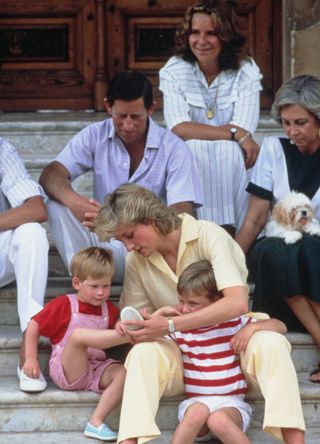 Princess Diana with Prince Harry and William, on holiday with the Spanish royals