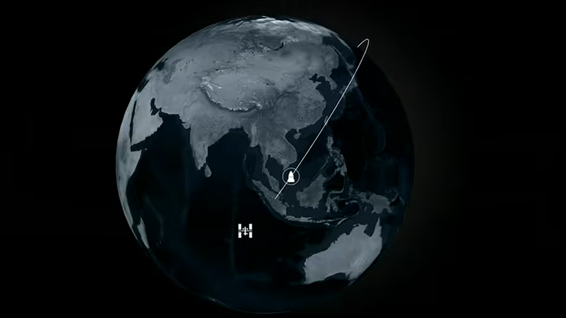 diagram showing the location of the international space station and a capsule in earth orbit