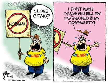 Political Cartoon U.S. Obama Hillary Guantanamo