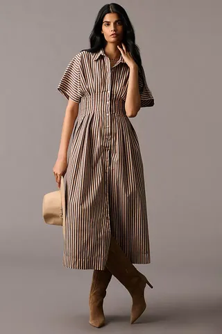 The Tobie Button-Front Pleated Shirt Dress by Exquise