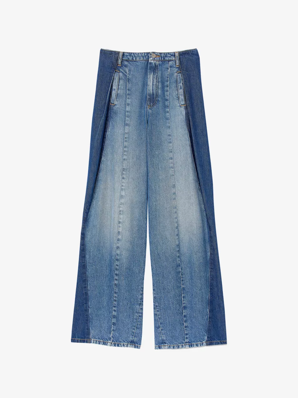 Contrast-Panel Wide-Leg Denim Jeans - 6