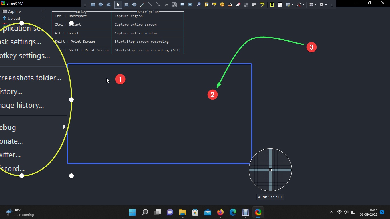 Screenshot of ShareX, the open-source free screen recorder