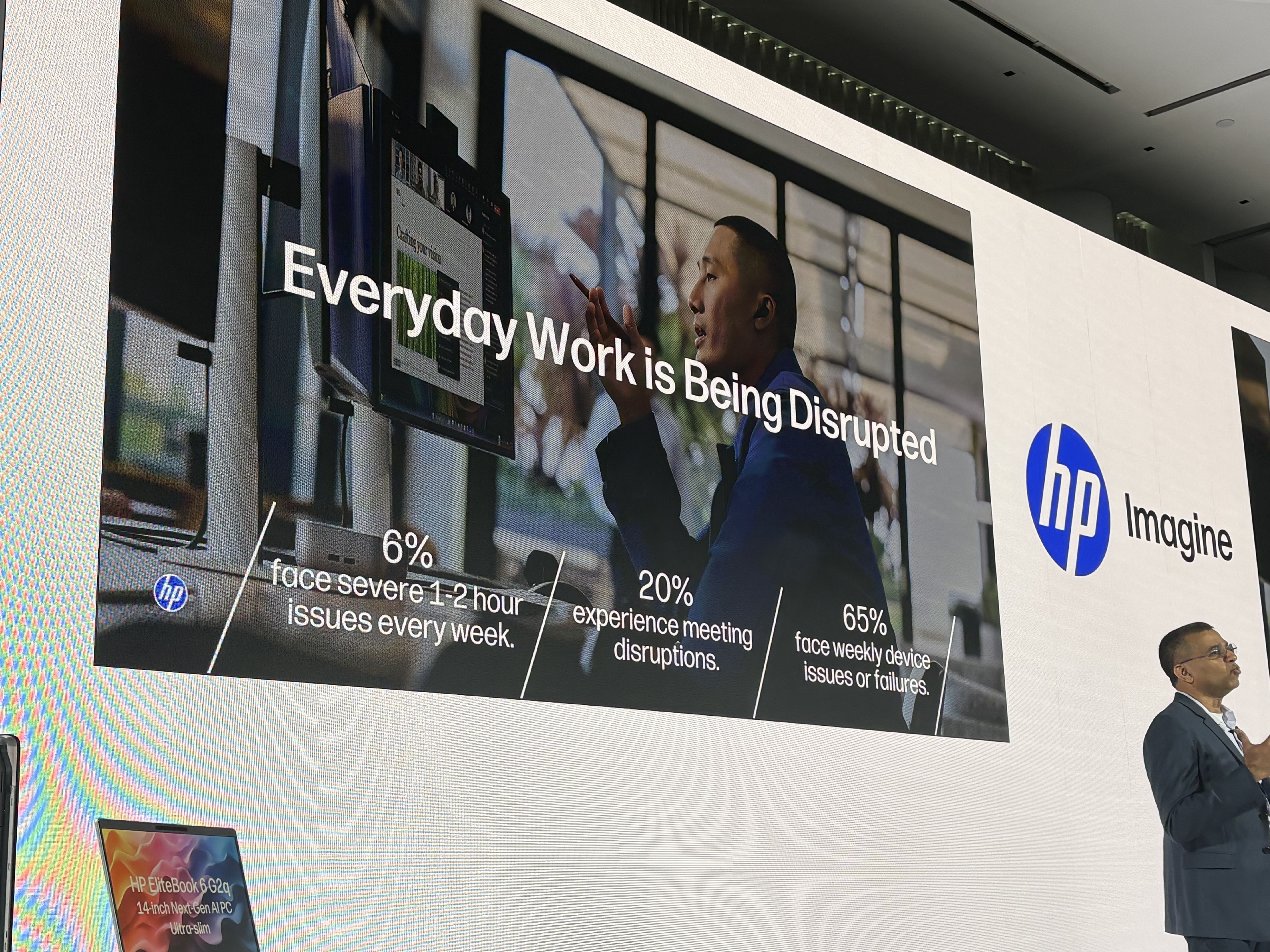 Manoj Leelanivas, president of HP solutions, on stage at HP Imagine 2026 in New York