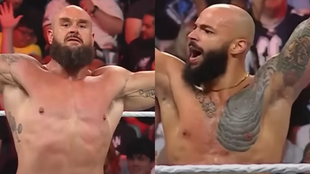 Braun Strowman and Ricochet in the WWE