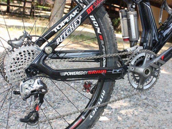 Asymmetrical chain stays are shorter and stiffer on the non-driveside but lower on the driveside for chain clearance.