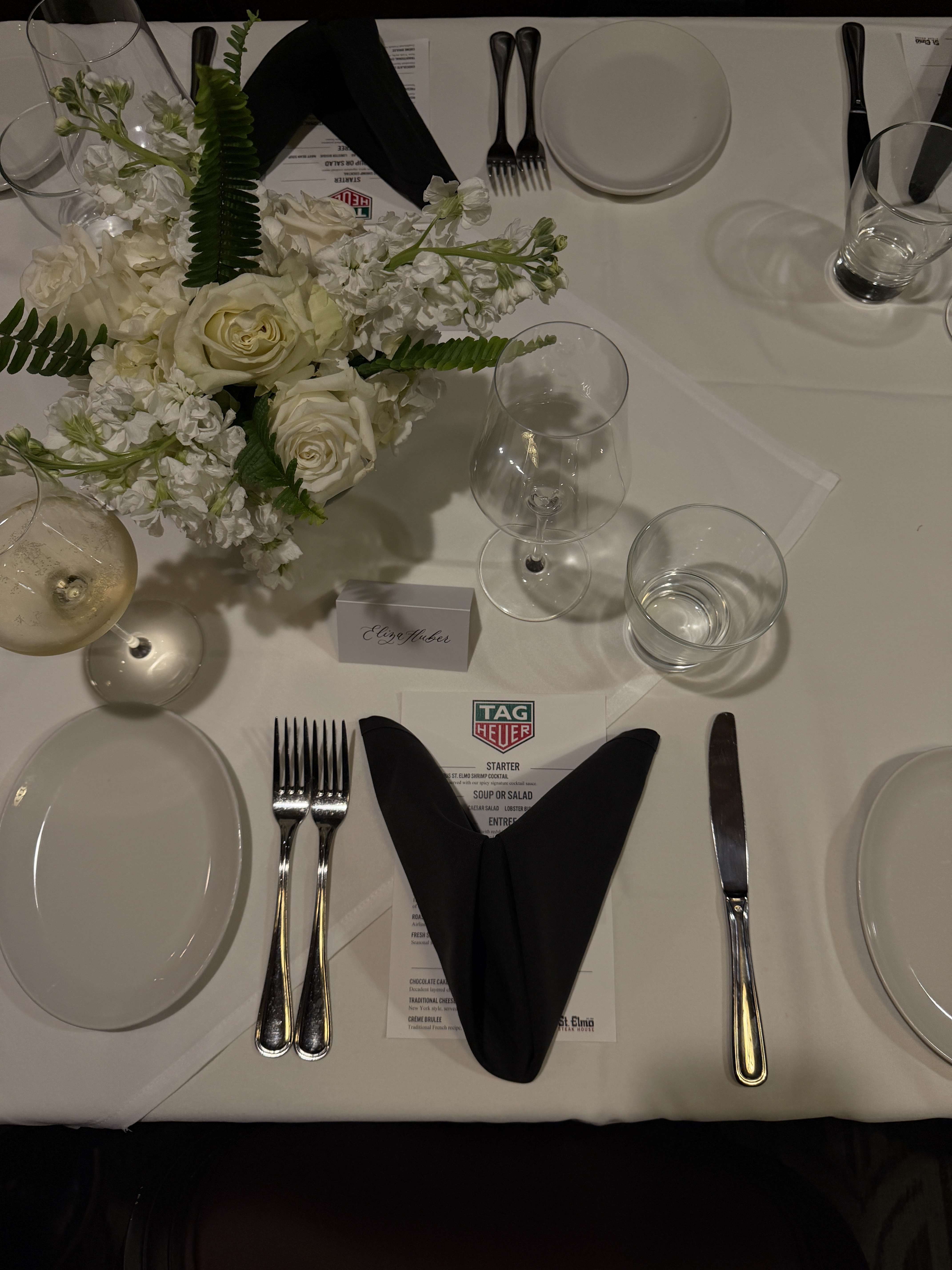 A photo of the table set-up at the TAG Heuer welcome dinner during the Indy 500.