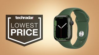 deals image: Apple Watch 7 in green on creme background