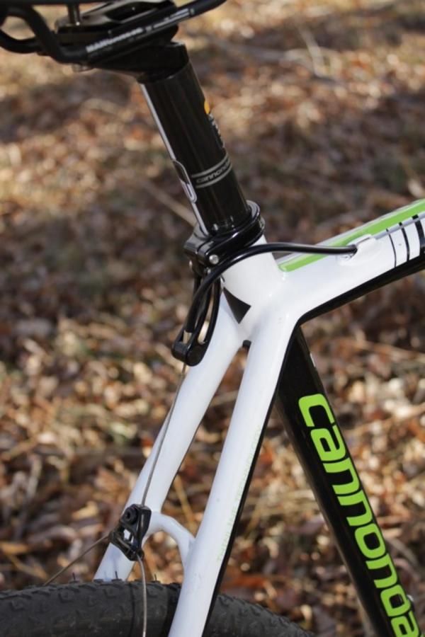 The rear brake cable stop is integrated into the seat clamp; it's also removable, should a rider want to run linear pull brakes.