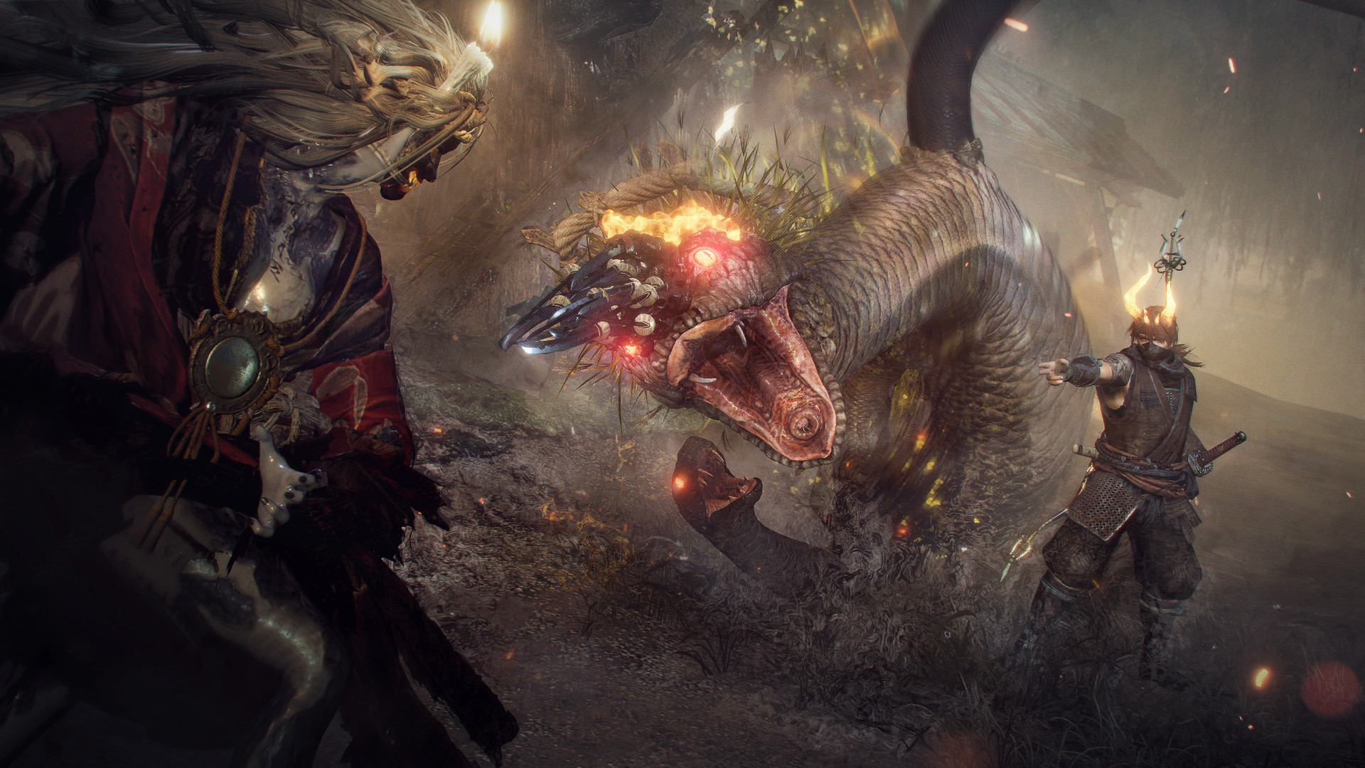 In Nioh 2, the protagonist fights a giant snake-like creature