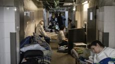 Patients in a bomb shelter underneath a Kyiv maternity hospital