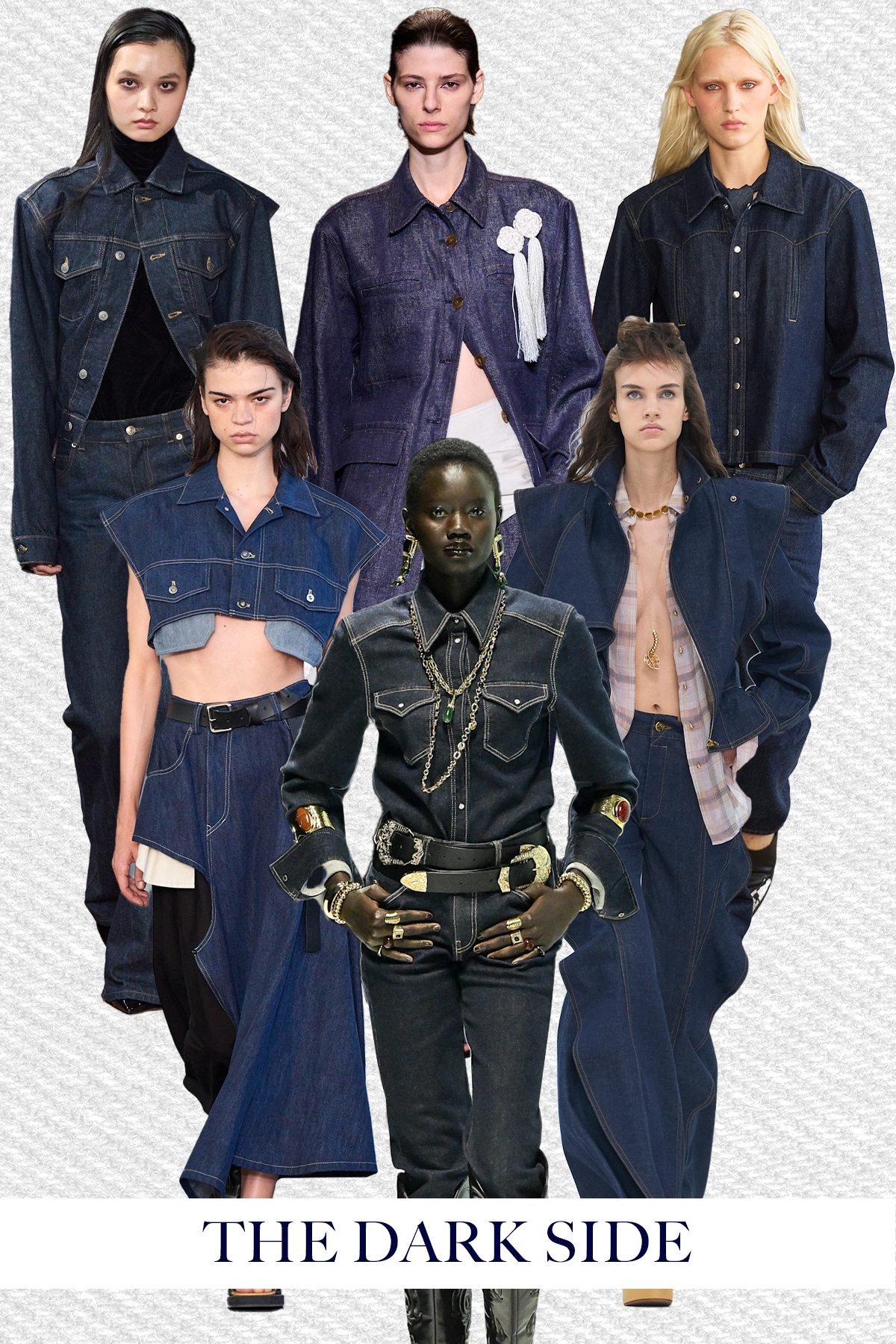A selection of runway models showcase the biggest denim trends of spring/summer 2027 on the runway