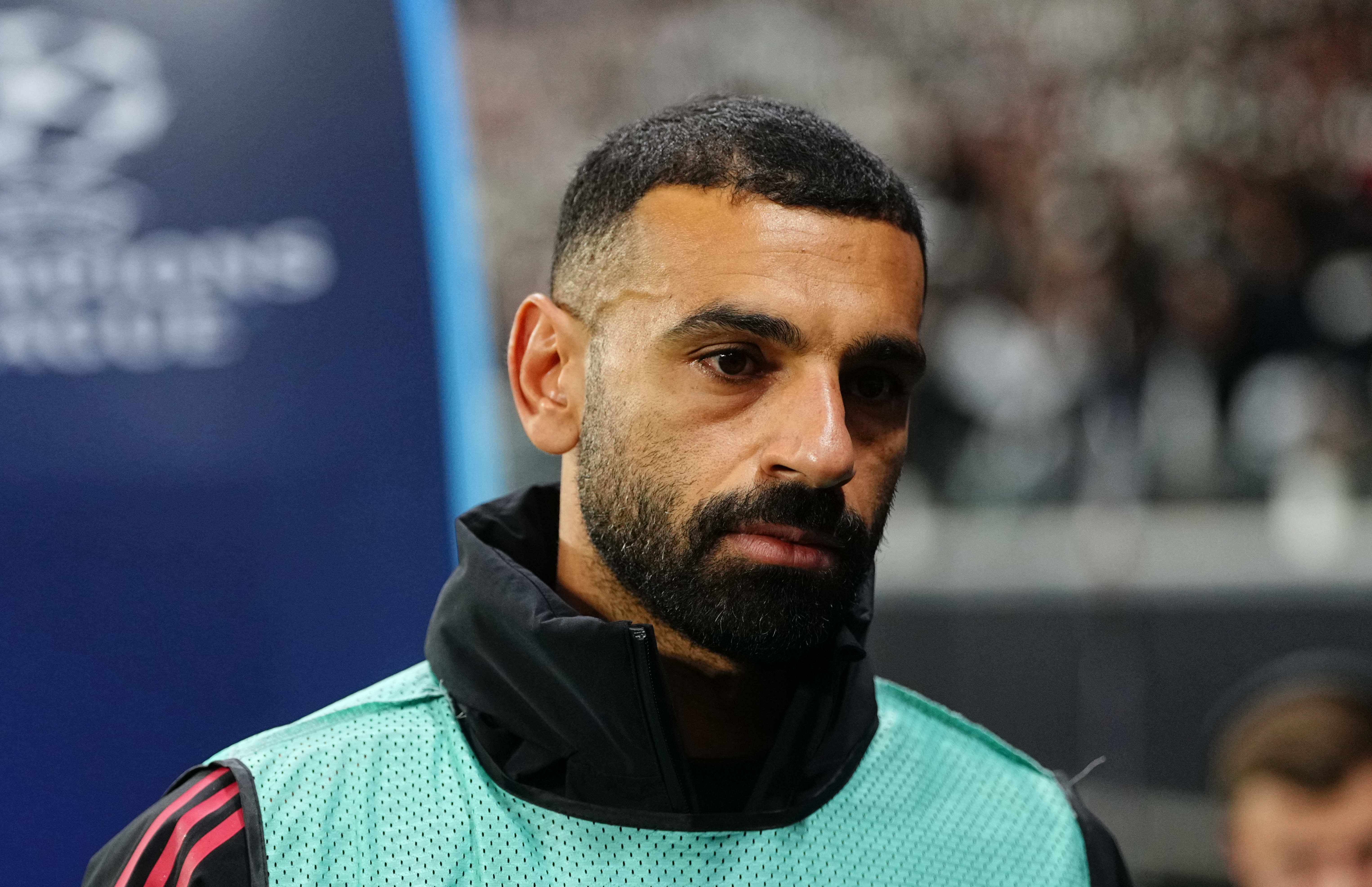 Mohamed Salah (Liverpool FC)  looks on during the Champions League group game between Eintracht Frankfurt and Liverpool FC at the Deutsche Bank Park, Frankfurt, Germany, on October 22, 2025. (Photo by Ulrik Pedersen/NurPhoto via Getty Images)
