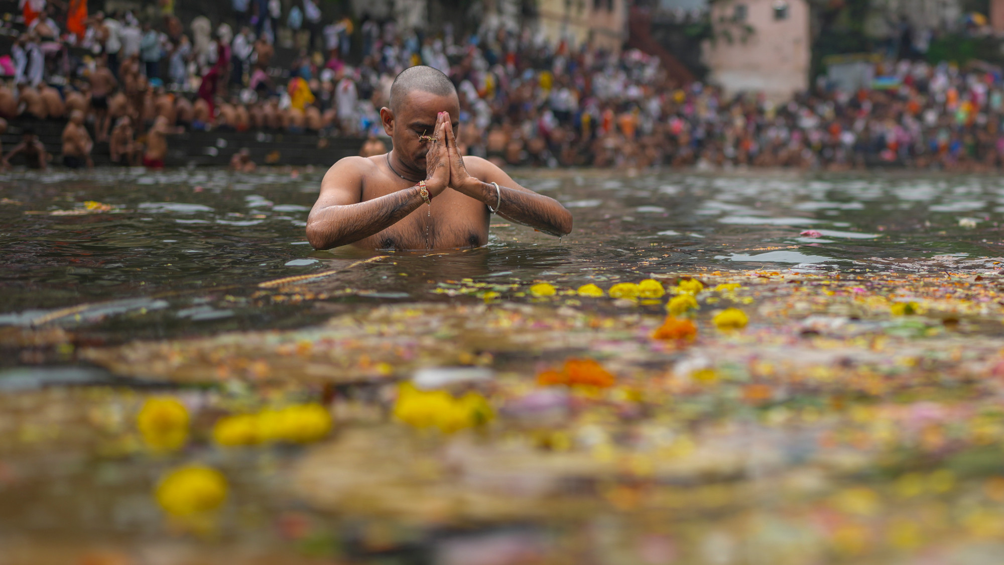 A man stands in water