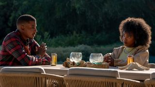 Michael Cooper Jr. and Lovie Simone as Justin and Keisha talking in Forever