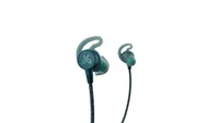 A pair of the Jaybird Tarah Pro earbuds in teal with a logo on the side