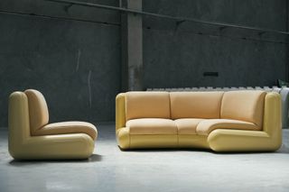 Modular corner sofa and chair in cream colour