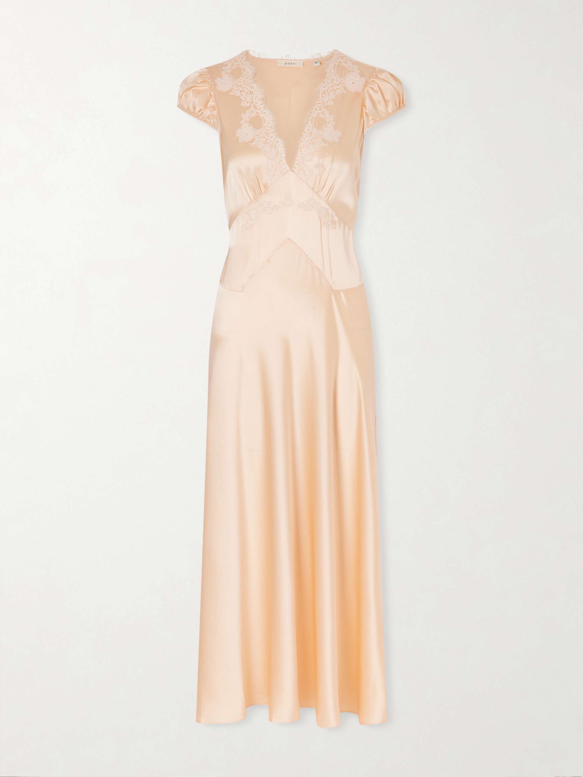 Coraline Corded Lace-Trimmed Silk-Satin Midi Dress