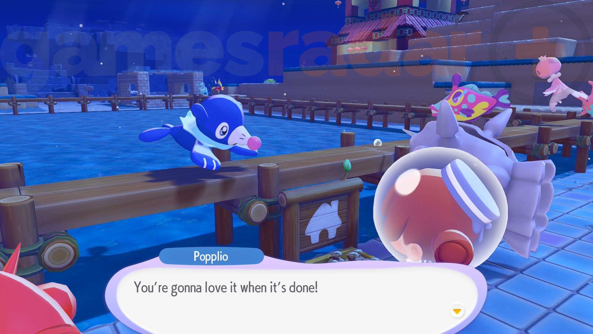 Popplio talks to Ditto about building the Ocean Temple required for meeting Manaphy in Pokopia.