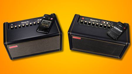 A Positive Grid Spark 40 and Positive Grid Spark 2 guitar amps