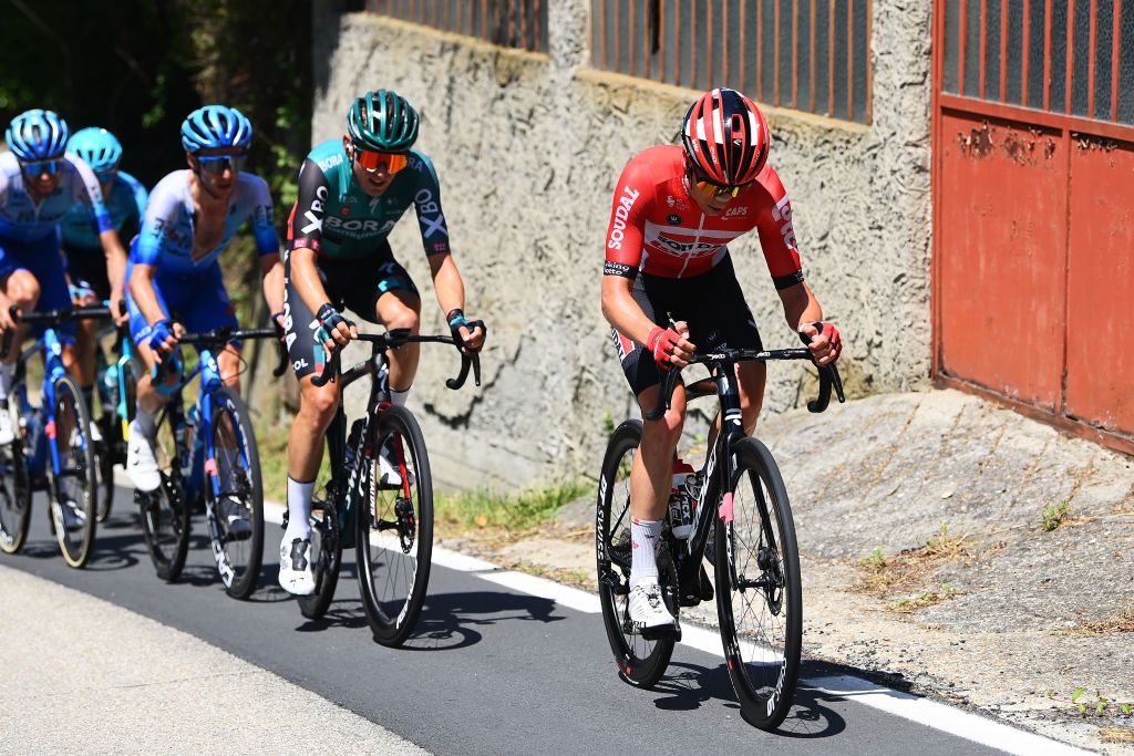 TURIN ITALY MAY 21 Sylvain Moniquet of Belgium and Team Lotto Soudal attacks during the 105th Giro dItalia 2022 Stage 14 a 147km stage from Santena to Torino Giro WorldTour on May 21 2022 in Turin Italy Photo by Tim de WaeleGetty Images