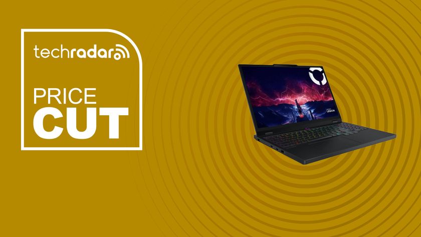 The Lenovo Legion 5 on a yellow background with text saying Price Cut.