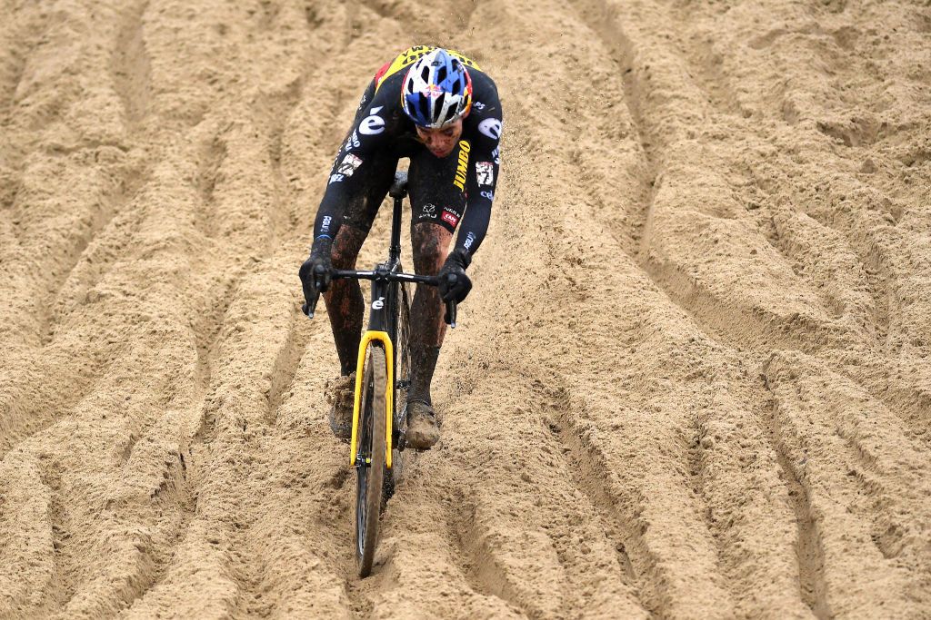 DENDERMONDE BELGIUM DECEMBER 26 Wout Van Aert of Belgium and Team JumboVisma competes during the 2nd Dendermonde UCI CycloCross Worldcup 2021 Mens Elite CXWorldCup UCIcyclocrossWC on December 26 2021 in Dendermonde Belgium Photo by Luc ClaessenGetty Images
