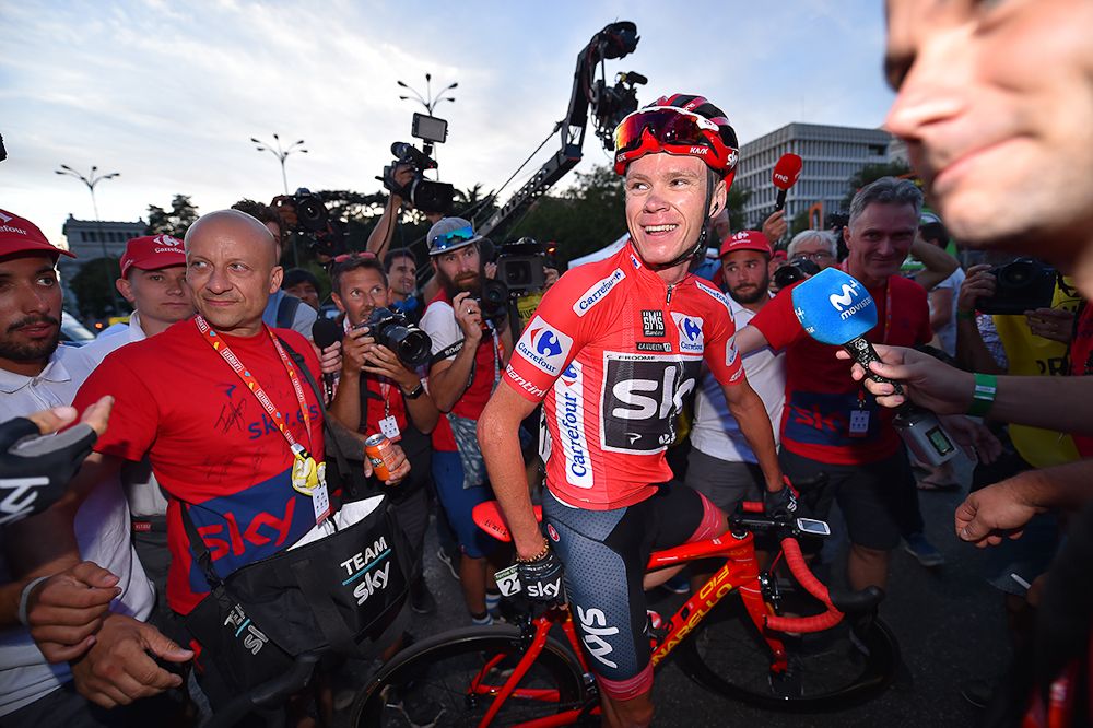 A joyous Chris Froome celebrates his Vuelta victory