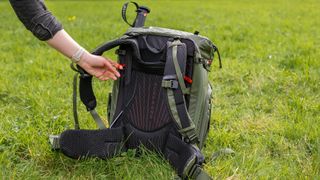 The rear of the PGYTech OnePro Focux Backpack, showing its harness system