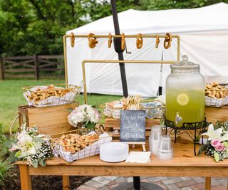 pretzel station at backyard wedding