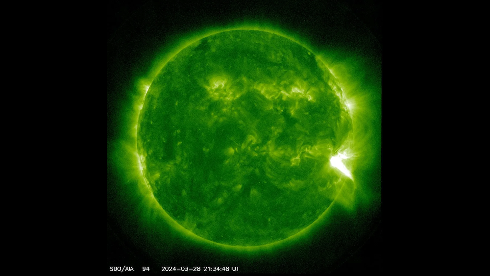 An image of a solar flare captured by a telescope. 